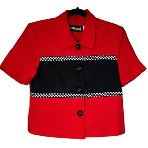 Vintage Sag Harbor Red Black & White Blazer, Race track, short sleeve Sz 4P